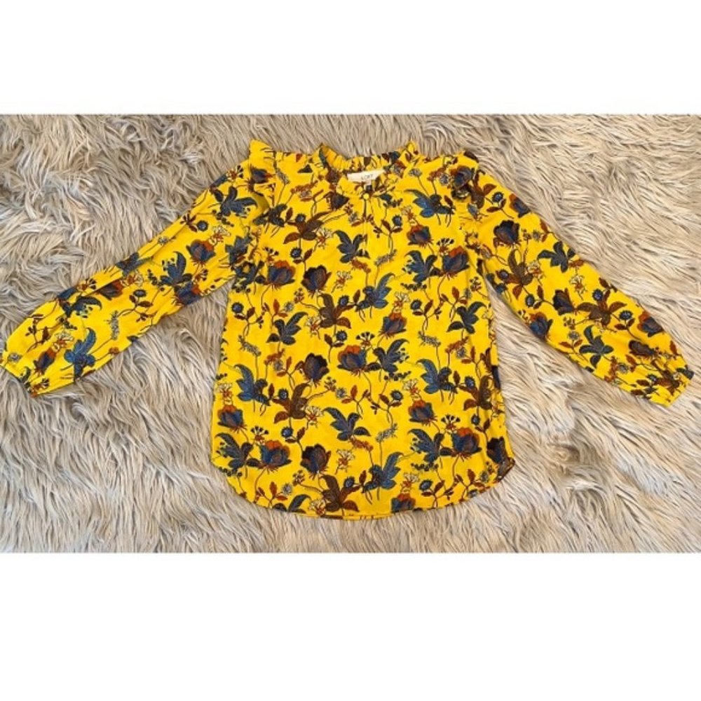 LOFT long sleeve floral mustard blouse M